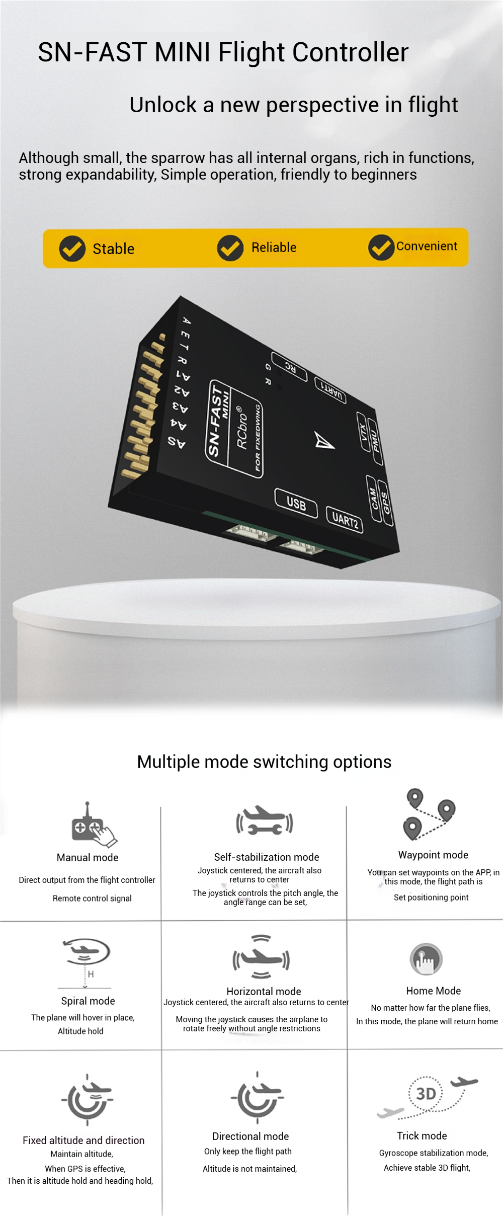 Lefei SN-FAST Mini Flight Controller PMU Multi Mode 8-Channel PWM Support DJI O3 O4 VTX OSD Parameter Adjustment with GPS WIFI Module RC Airplane FPV Drones Accessories