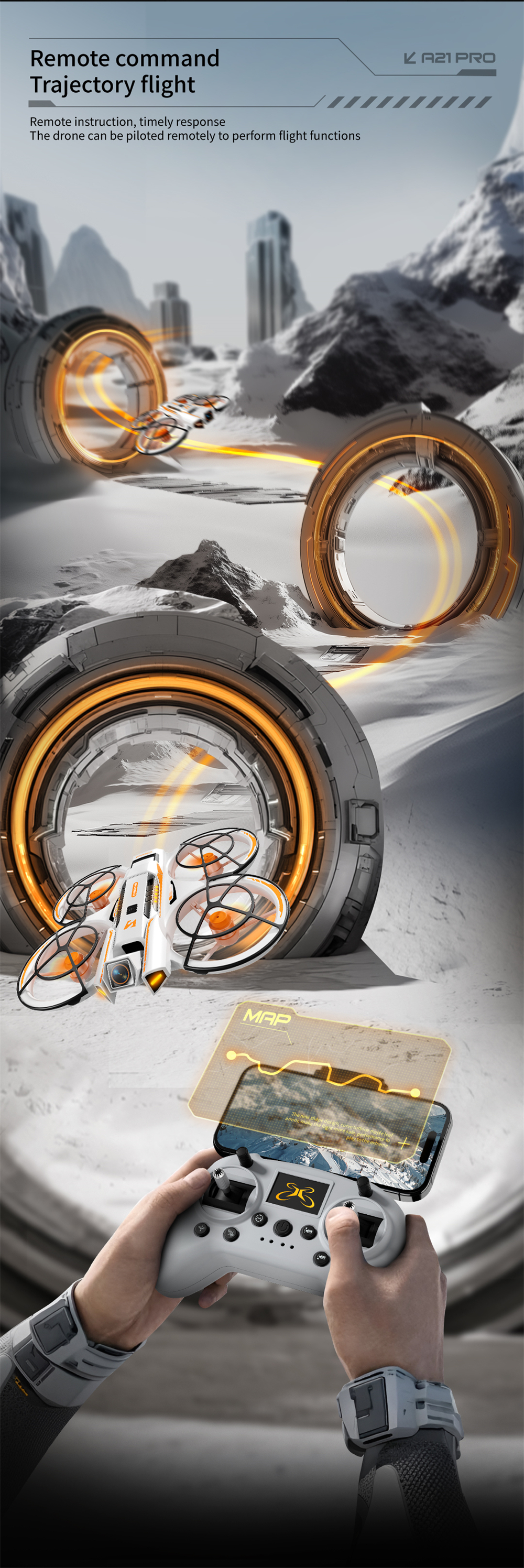 A21 PRO Mechanical Armor Style WiFi FPV with Dual Camera 180° Electrically Adjustable Optical Flow Hover Brushless Circle Fully Enclosed Protection Kids Gifts 2.4G 4CH 6-Axis Remote Control RC Toys Drone Quadcopter RTF