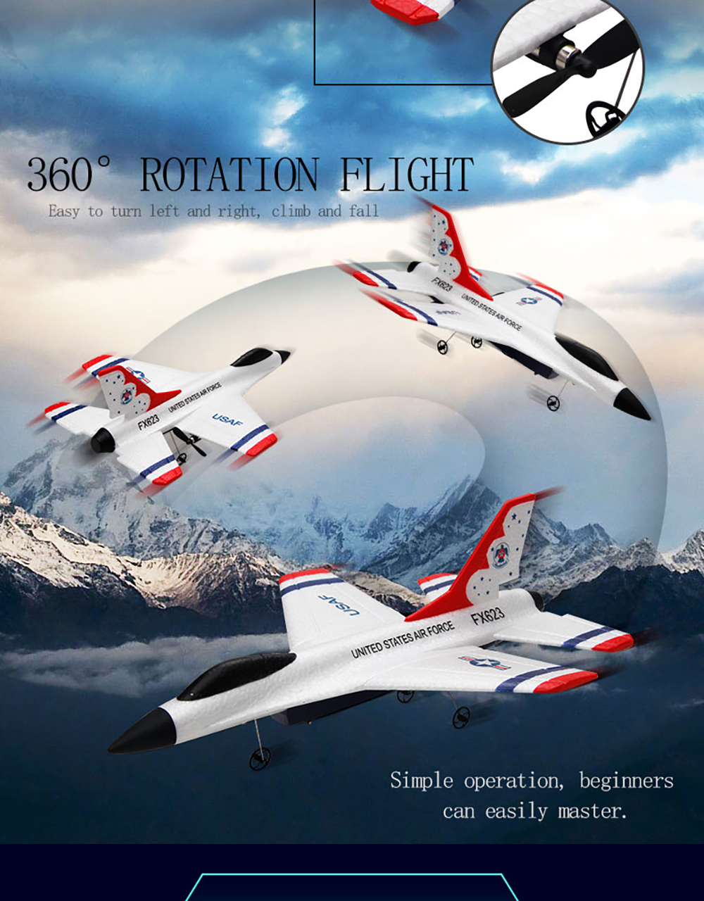 Flybear FX623 F-16 Thunderbirds 250mm Wingspan 2.4GHz 2CH Built-in Gyro 360° Rotation EPP RC Airplane Glider Fighter Jet RTF for Beginners