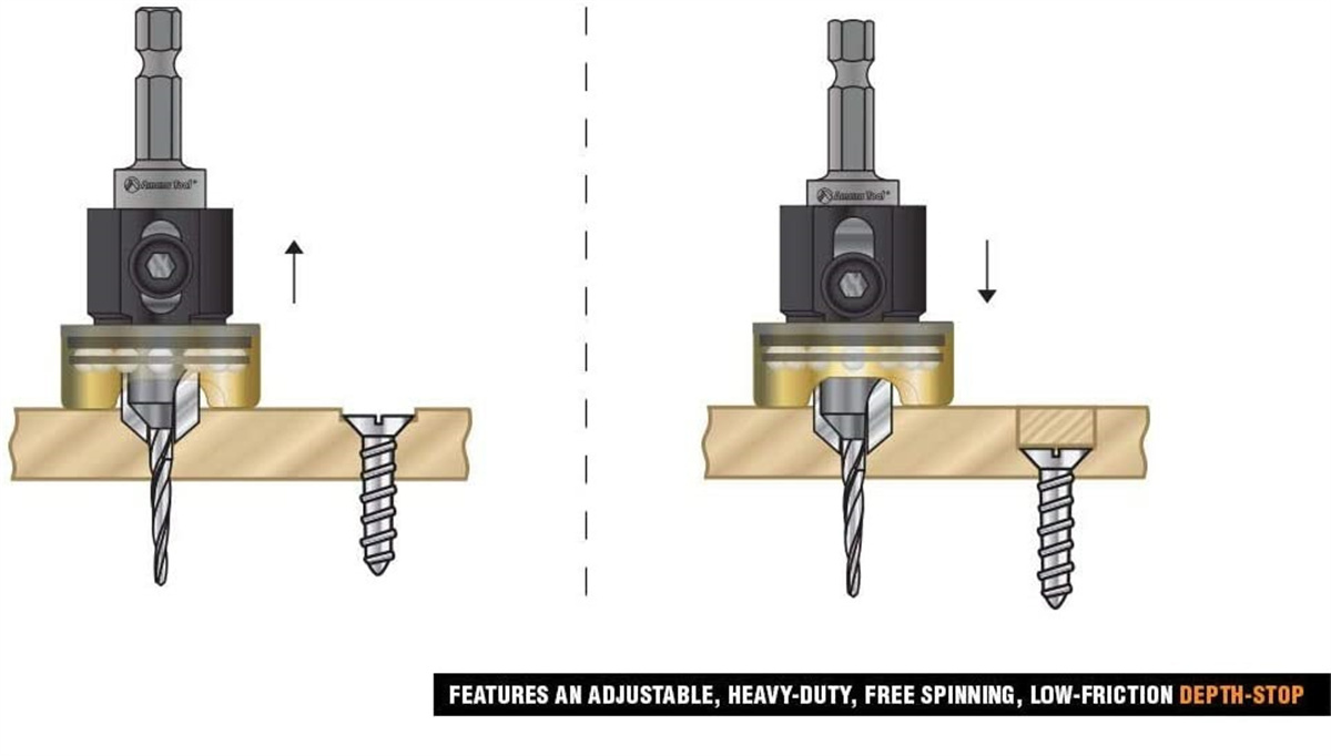 82 Degree Woodworking Countersink Drill Bits Carbide Tipped with Adjustable Depth Stop No Thrust Ball Bearing