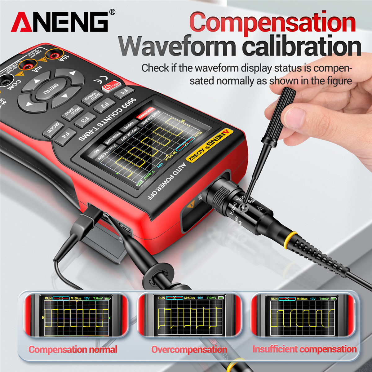 ANENG AOS02 9999 Counts Digital Professional Oscilloscope Multimeter 48M/S 10MHZ PC Waveform Data Storage True RMS Tranistor