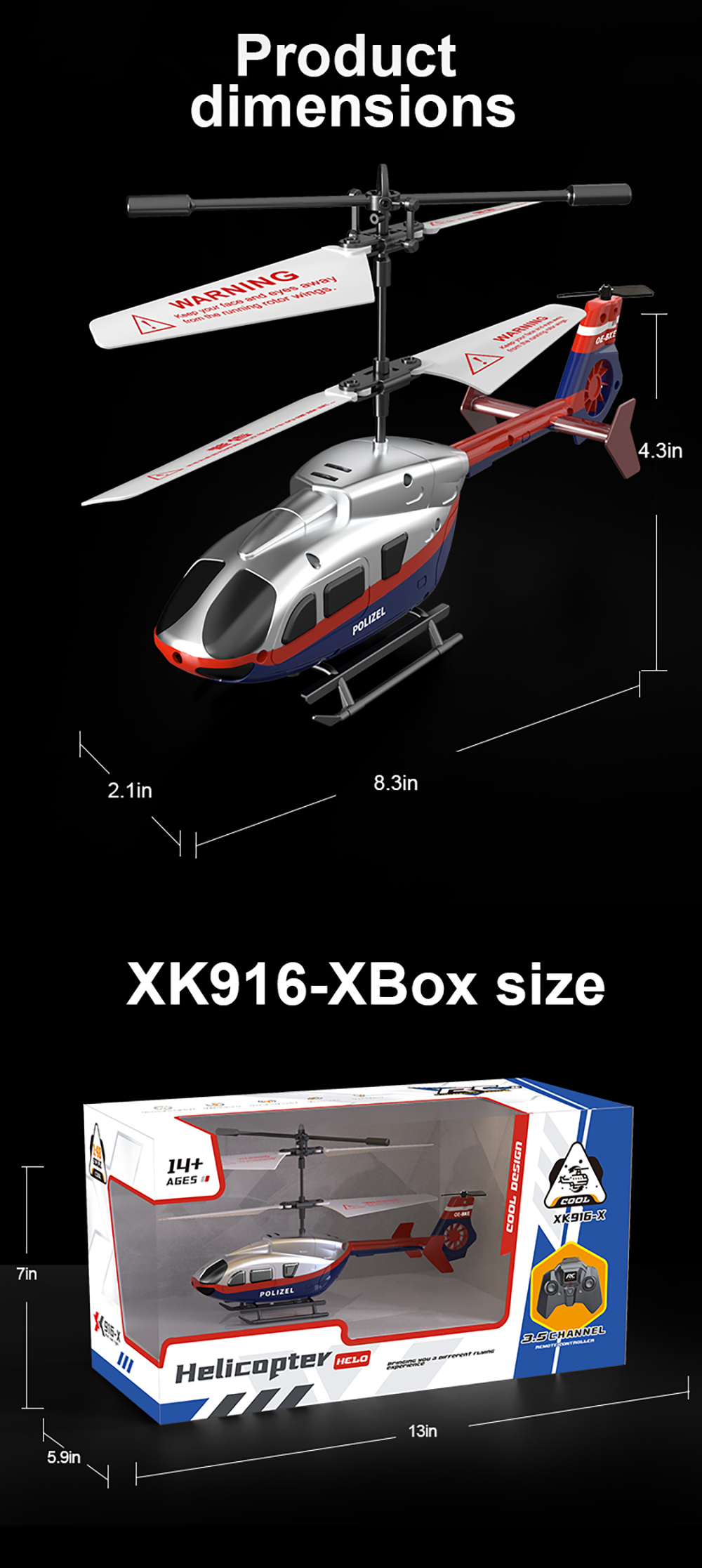 XK916 3.5CH Drop Resistant Rechargeable Remote Control  Helicopter Toys