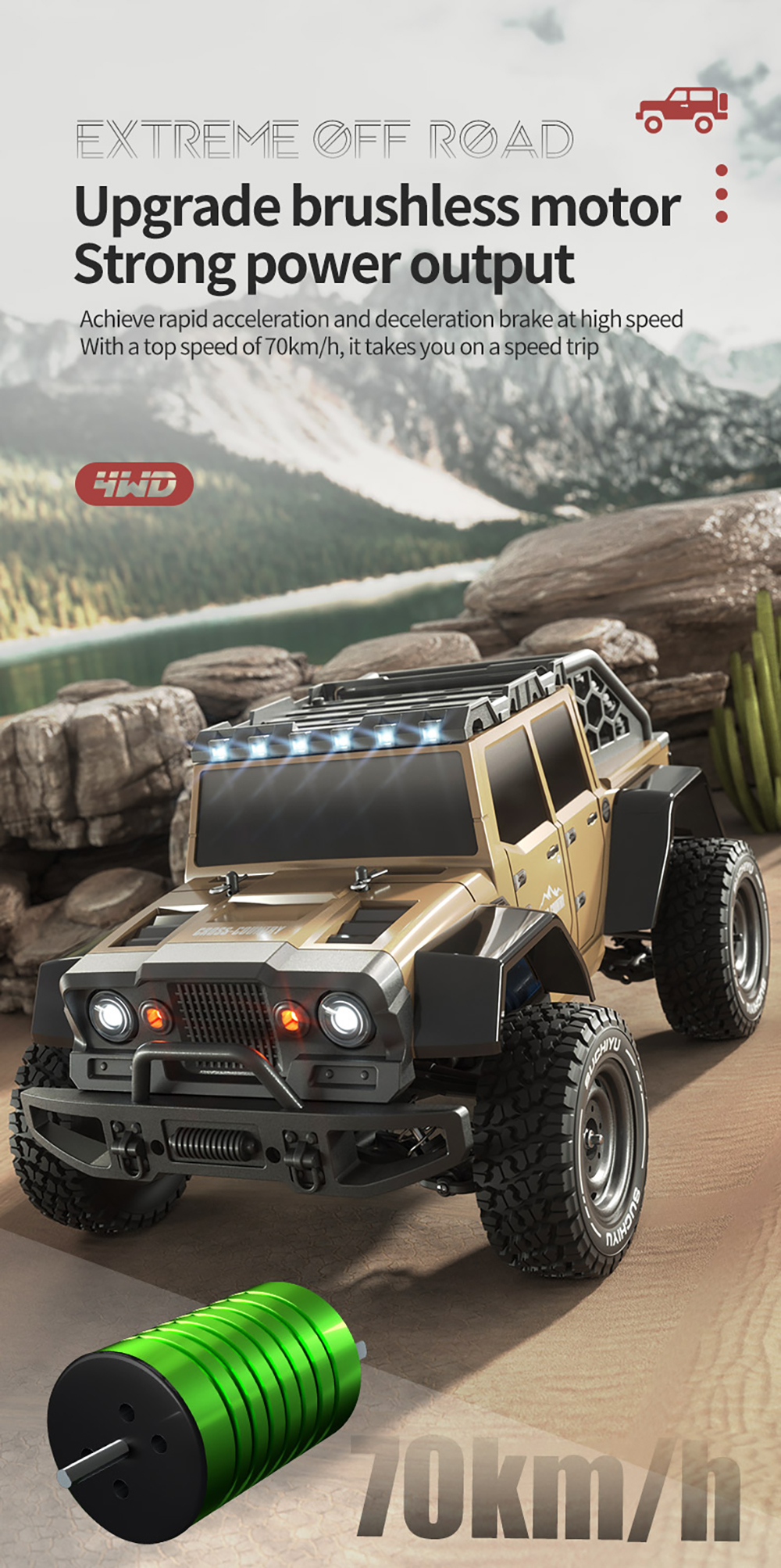 SCY 16104 1/16 2.4G 4WD RC Car Led Headlights High Speed Off Road Desert Truck Vehicle Models