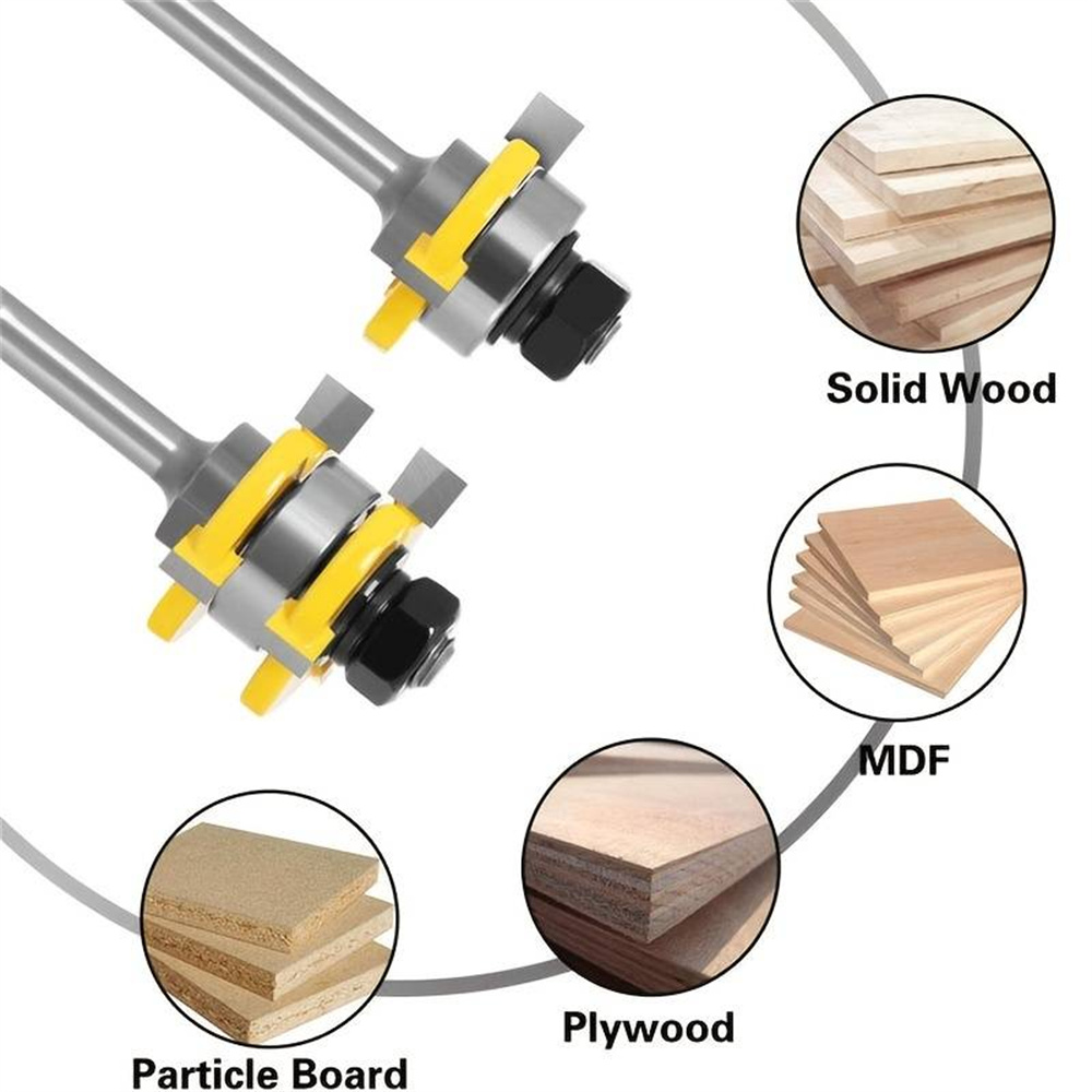 2pcs Router Bit Tool Set With Adjustable 1/4 Inch Shank Wood Milling With 45 Degree Lock Miter Router Bit T Shape 3 Teeth Wood Milling Cutter For Soft And Hard Woods MDF Particle Board Plywood Compact Panel