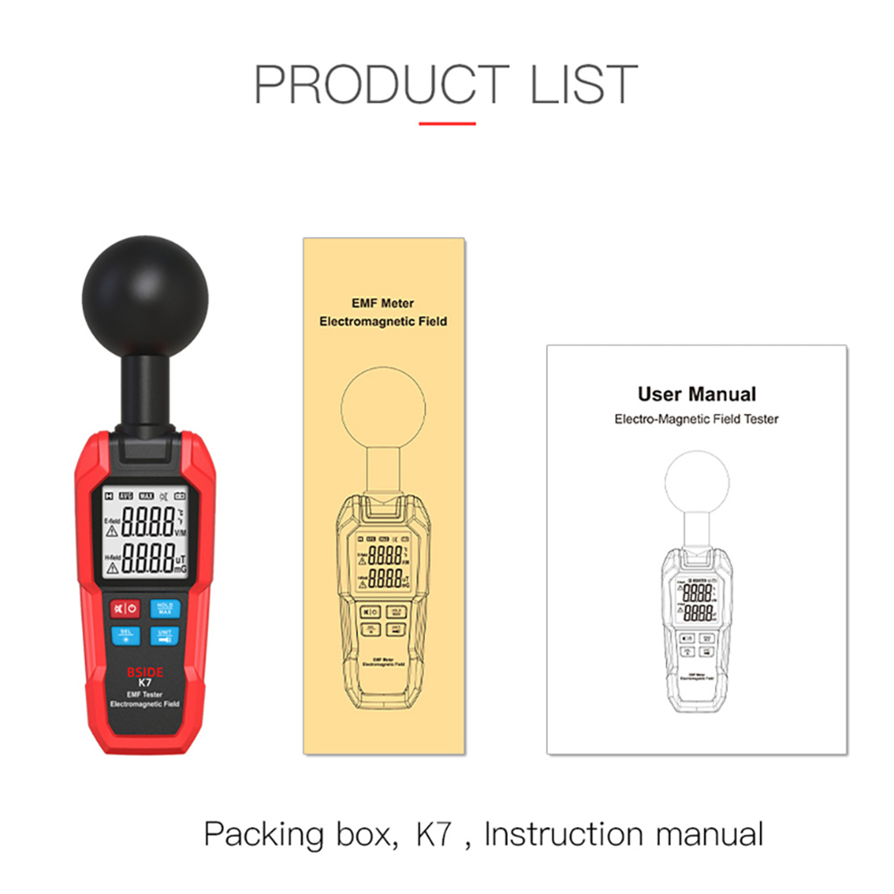 BSIDE EMF Meter Electromagnetic Field Radiation Detector Radiator Tester Handheld Electric Magnetic Dosimeter Geiger Counter K7