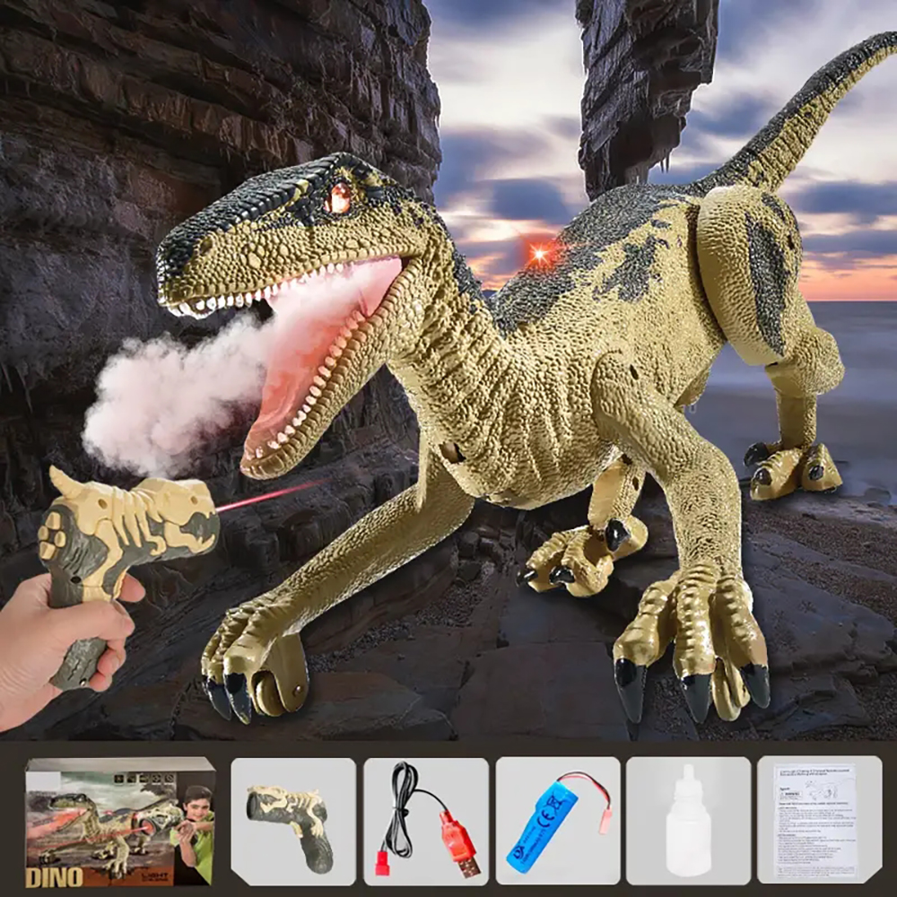 Light-following Induction Remote Control Dinosaur Toy Simulation Five-way Spray Velociraptor Multi-function Sound And Light Electric Model