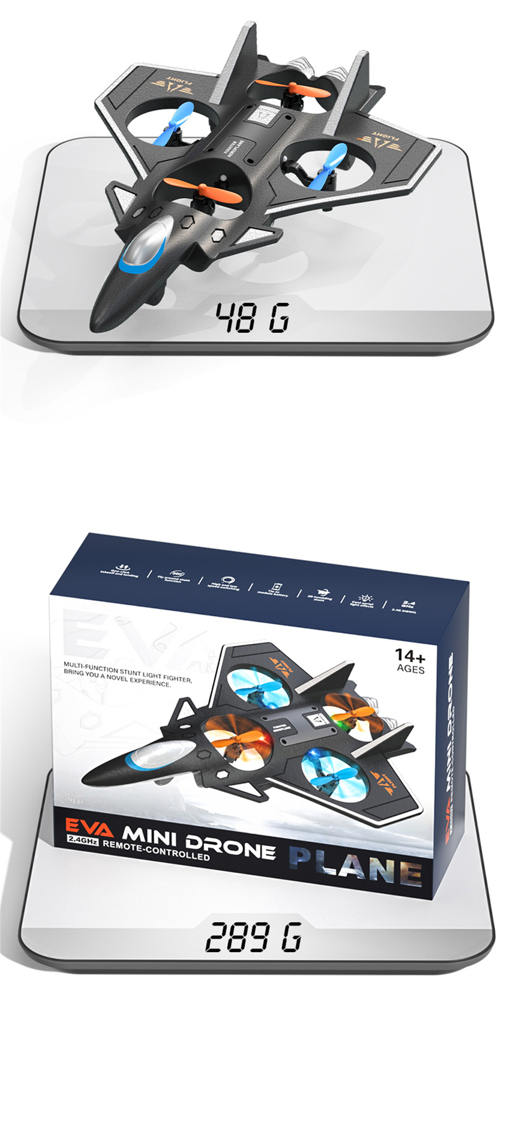 JJRC H130 2.4G EPP Foam Glider Altitude Hold Mode 360° Roll Turbofans Motors 4CH LED RC Toy Gift Remote Control Drone Airplane Quadcopter Stunt Fighter RTF