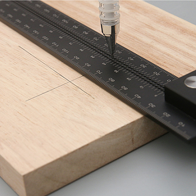 Wnew MM/Inch Precision Woodworking Square Aluminum Alloy Ruler Carpenter Line Drawing Marking Gauge Hole Scribing Ruler