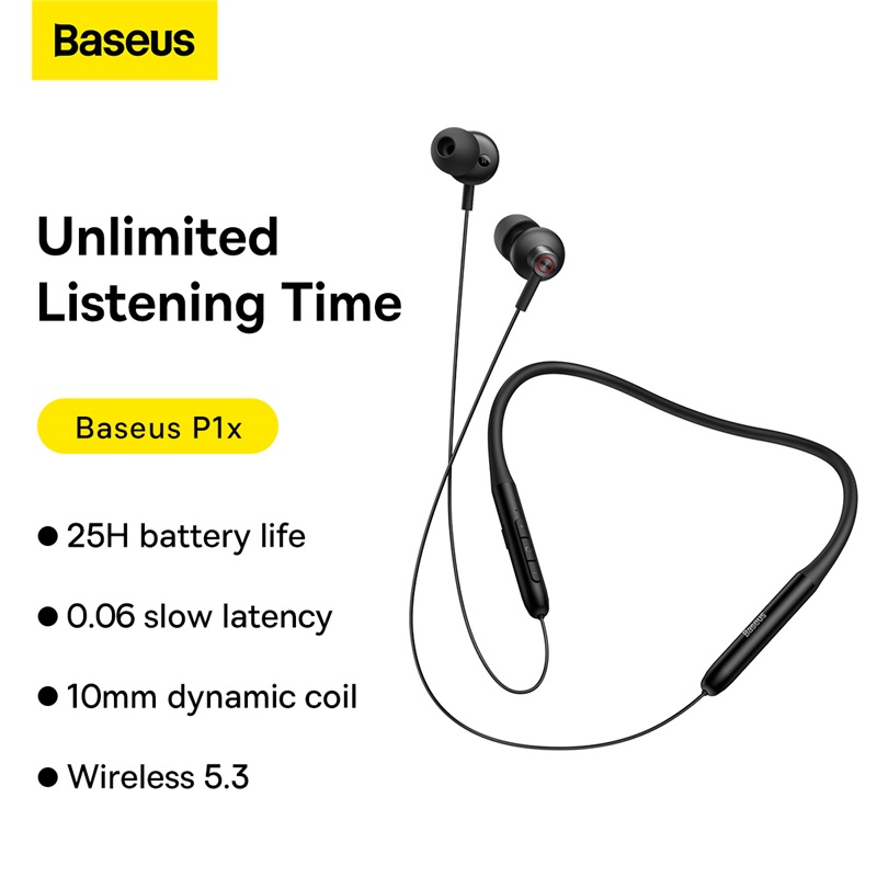 Baseus Bowie P1x bluetooth V5.3 Earphone Neckband Earbuds 10mm Drivers Game Low Latency In-ear Neckband Headphone