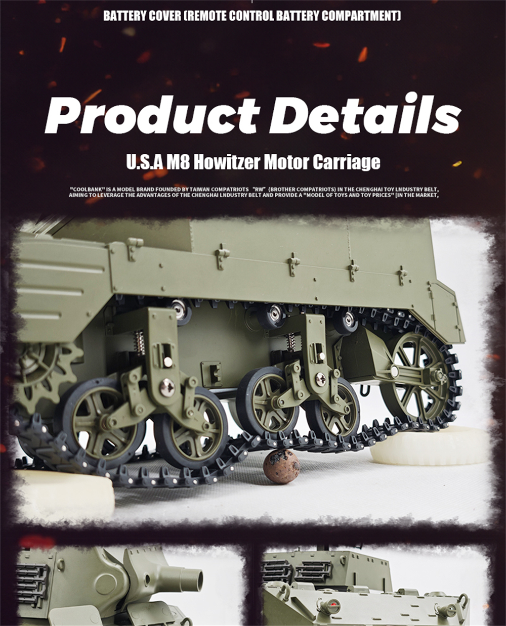 Coolbank M8 G2079 1/16 2.4G RC Tank Simulated Sound Light Smoke Two Speed Vehicle Models RTR