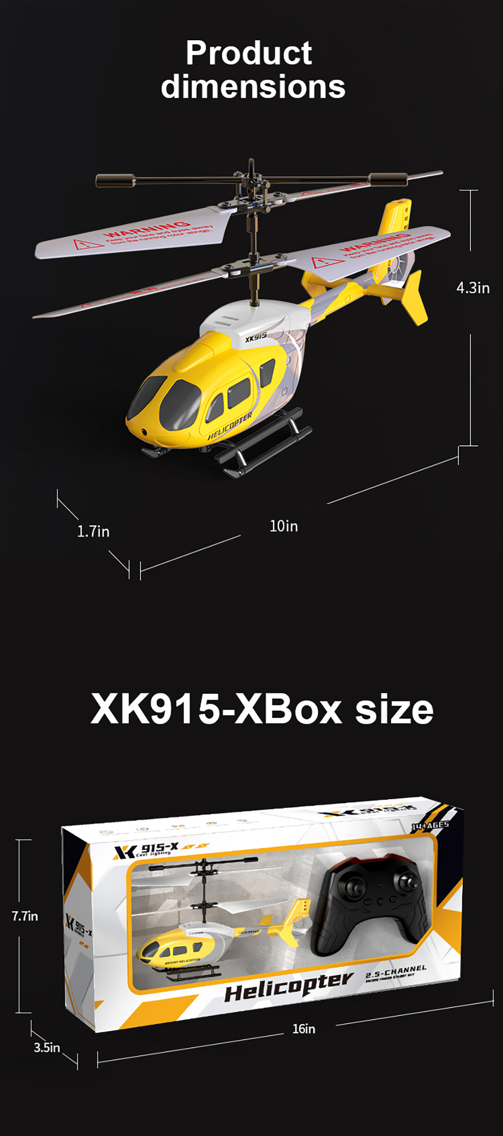 XK915 2.5CH RC Helicopter Aircraft Drop Resistant Helicopter Rechargeable Remote Control Toys