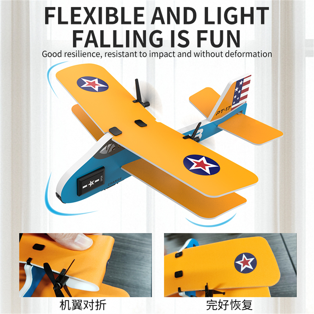 KF801 PT-17 230mm Wingspan 2.4GHz 2CH Gyroscope Stabilization Indoor & Outdoor Mini RC Airplane Glider RTF for Beginner Children Toys