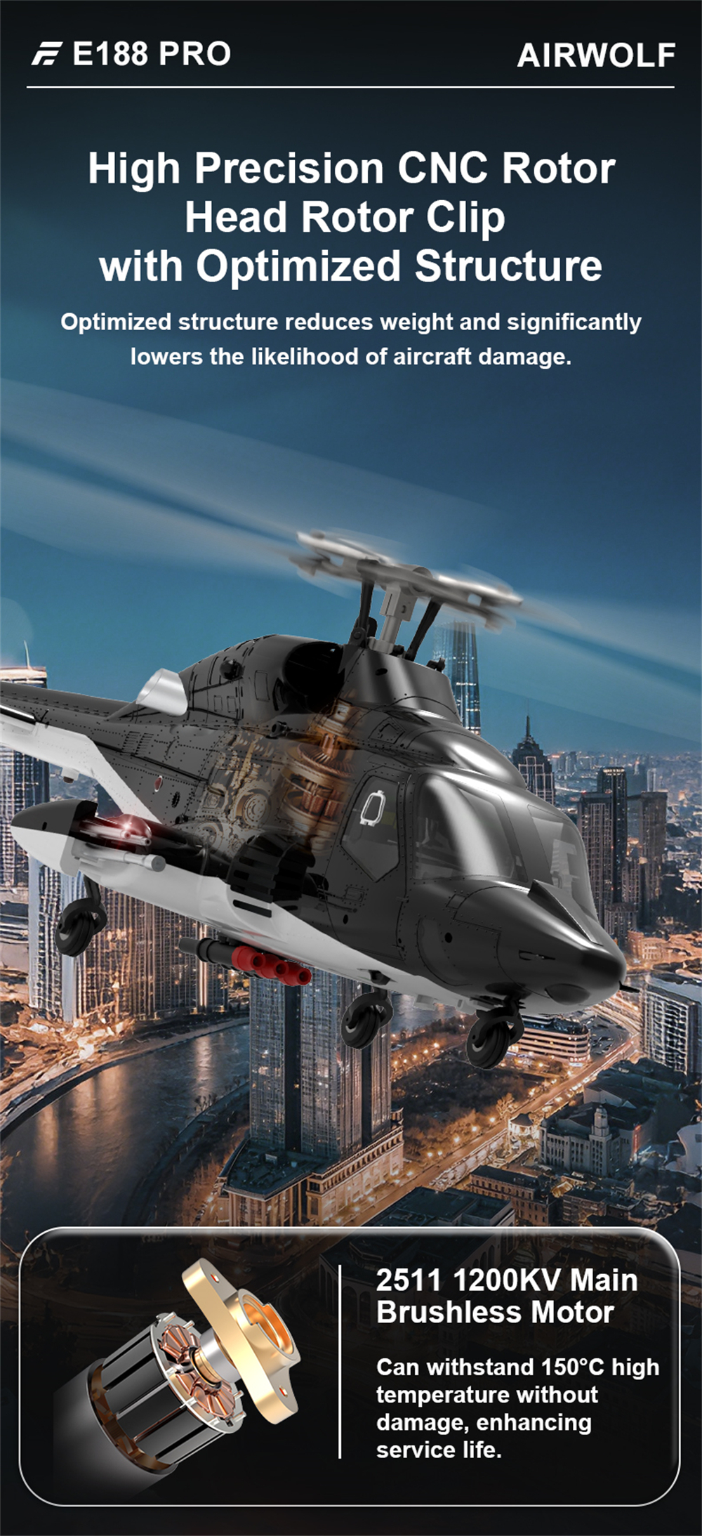 Eachine E188 PRO Airwolf 2.4G 6CH 6G 3D アクロバティック デュアル