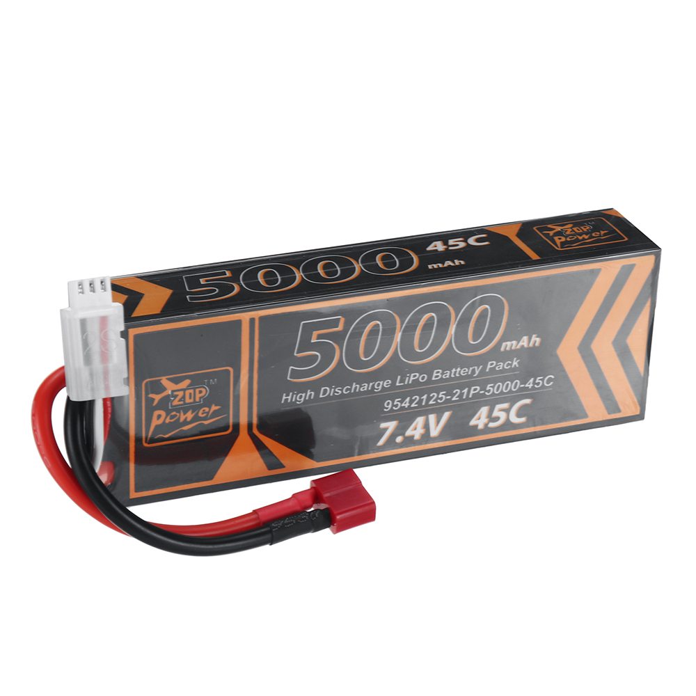 ZOP Power 7.4V 5000mAh 45C 2S LiPo Battery T Plug for RC Car