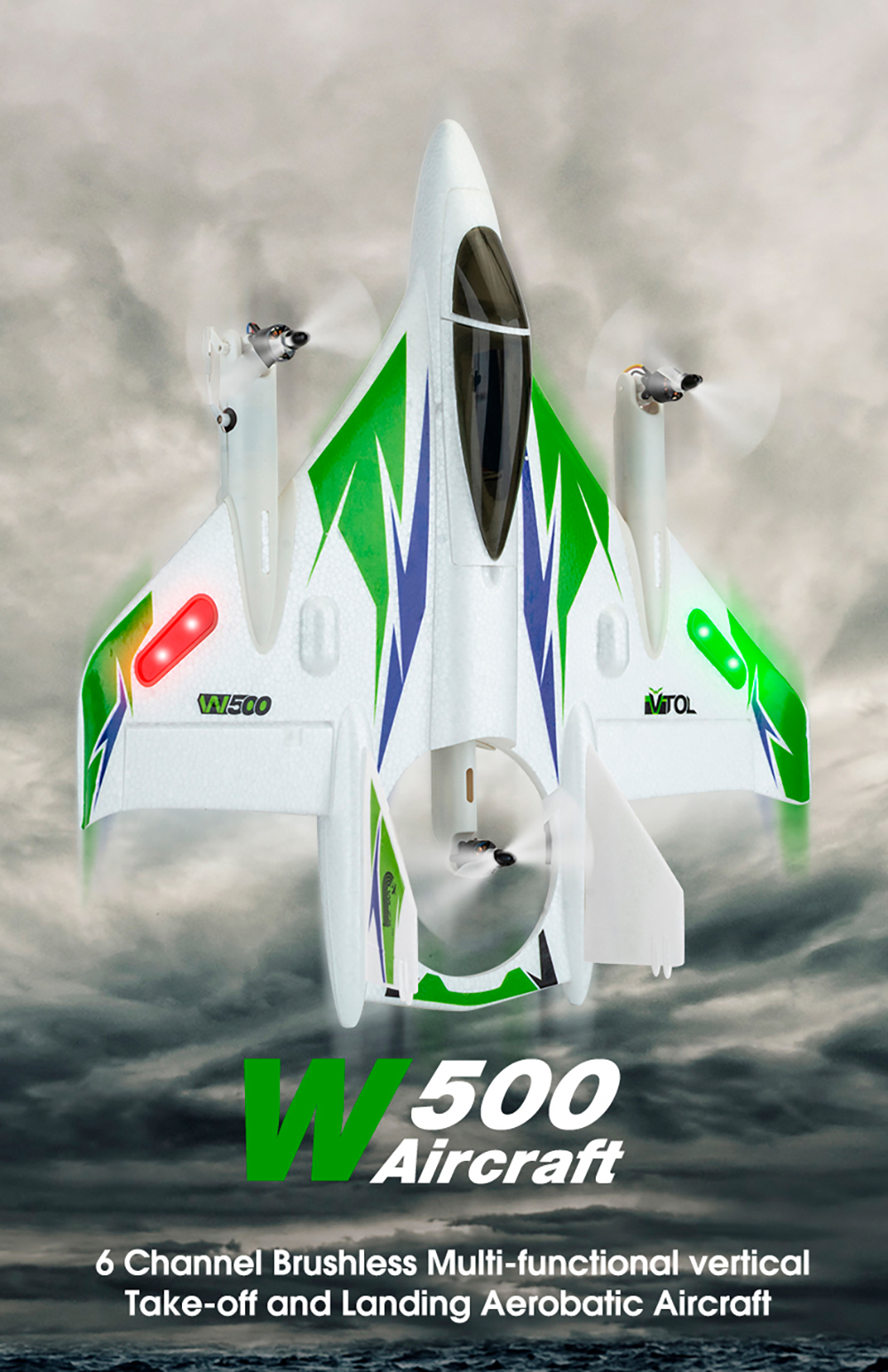 JJRC W500 2.4G 6CH 450mm Wingspan Multi-functional Vertical Takeoff and Landing VTOL 3D/6G Mode Switchable Aerobatics EPO RC Airplane Glider With Gyro RTF