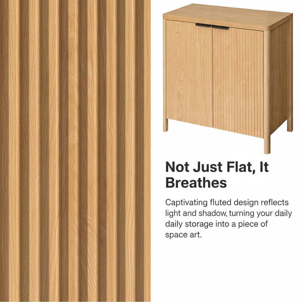 Moderner Flachplatten-Schrank seitlich: Buffet, verstellbare Regale, Holzrippung Akzent Konsole Tisch Aufbewahrung-Organizer Kaffee Bar Eingangsbereich Wohnzimmer Hommpa