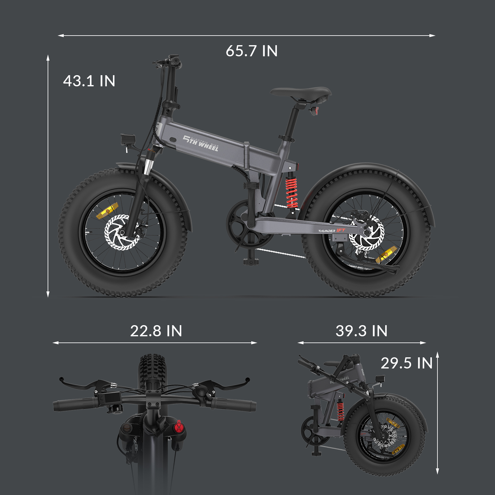 [US DIRECT] 5TH WHEEL Thunder 1FT(EB06) 48V 10Ah 500W 20*4.0 Inch Electric Scooter 80KM Range 100KG Max Load