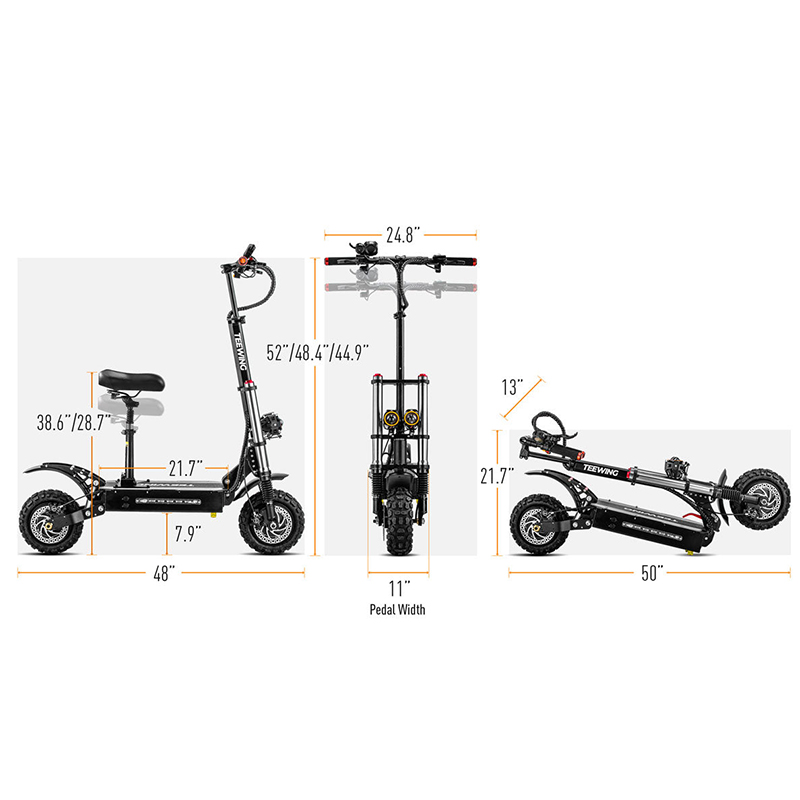 [US DIRECT] Teewing X4 60V 33Ah 5600W Dual Motor 11 Inch Electric Scooter 62KM Range 200KG Max Load