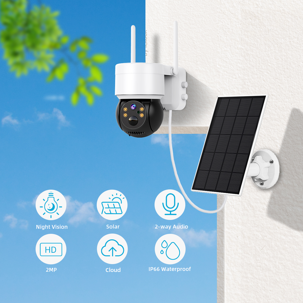 Q6 5W Solar-Powered Wireless Camera 2MP HD Low Power Consumption PIR Human Detection Night Vision 2-way Audio IP66 Waterproof Home Security Cameras