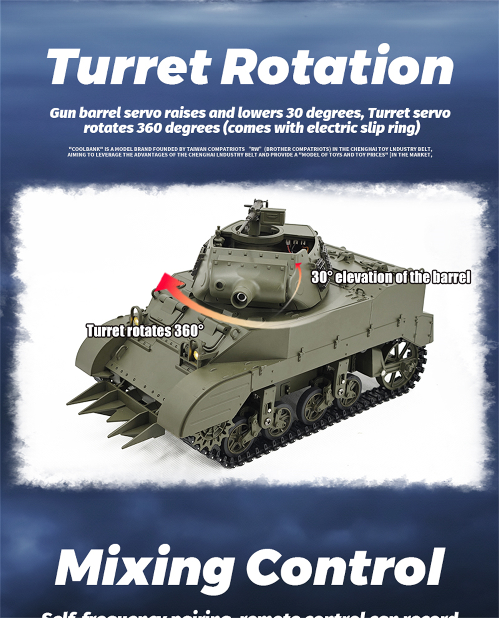 Coolbank M8 G2079 1/16 2.4G RC Tank Simulated Sound Light Smoke Two Speed Vehicle Models RTR
