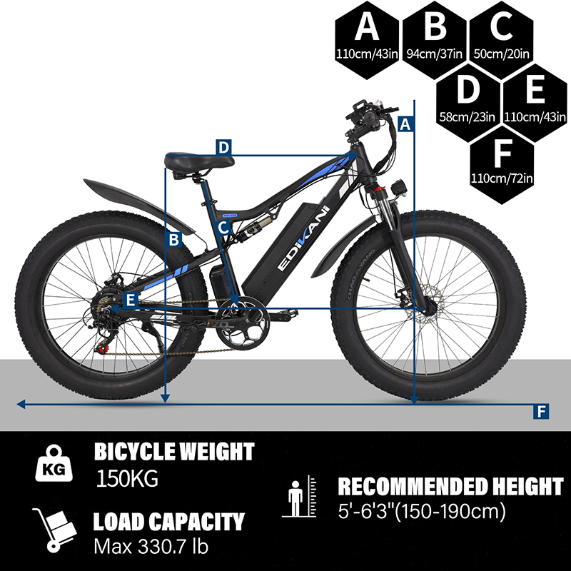 [US Direct] EDiKANi XF-E15 48V 15Ah 750W 26*4.0inch Electric Bicycle 62KM Max Mileage 150KG Max Load Electric Bike