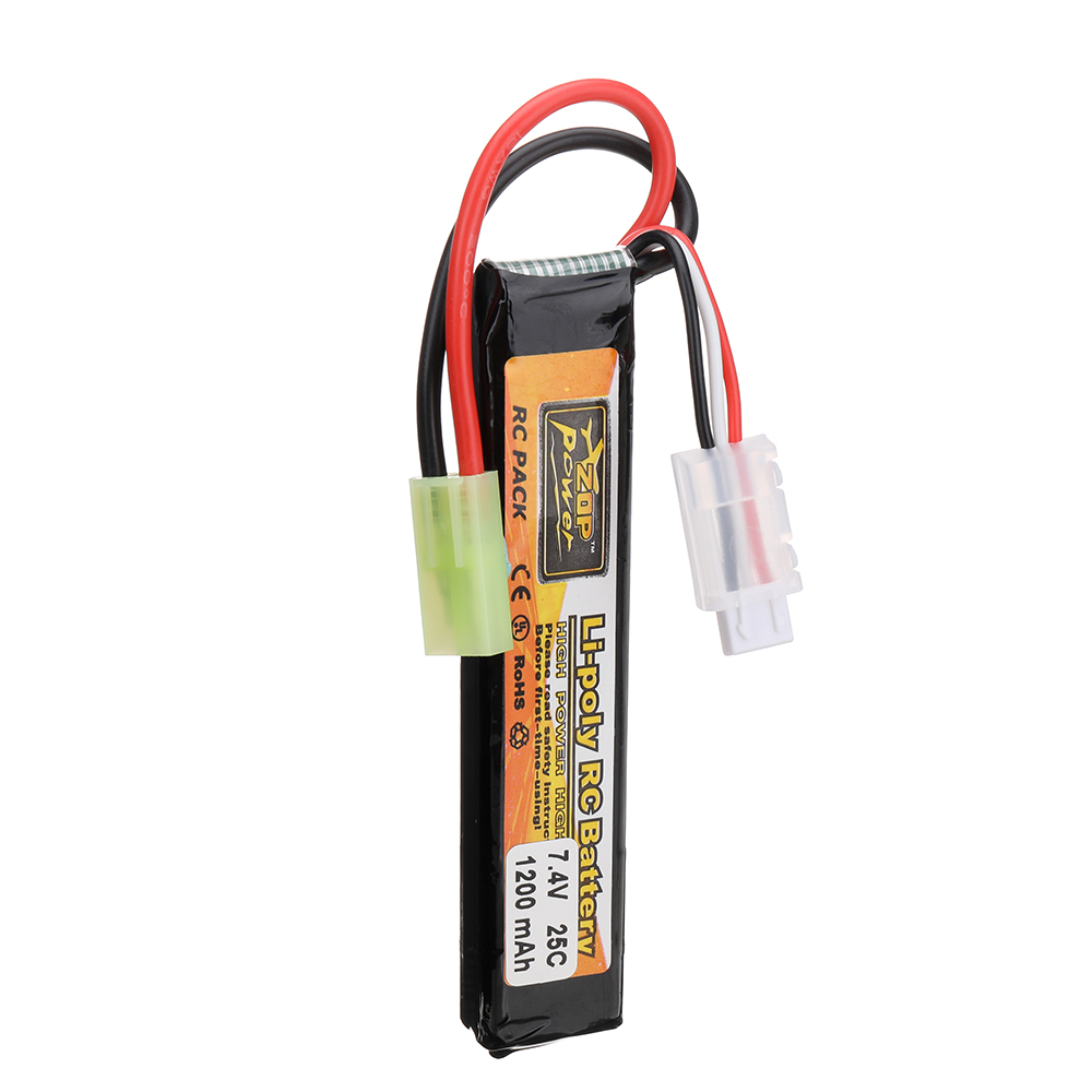 ZOP Power 7.4V 1200mAh 25C 2S LiPo Battery Tamiya Plug With T Plug Adapter Cable for RC Car