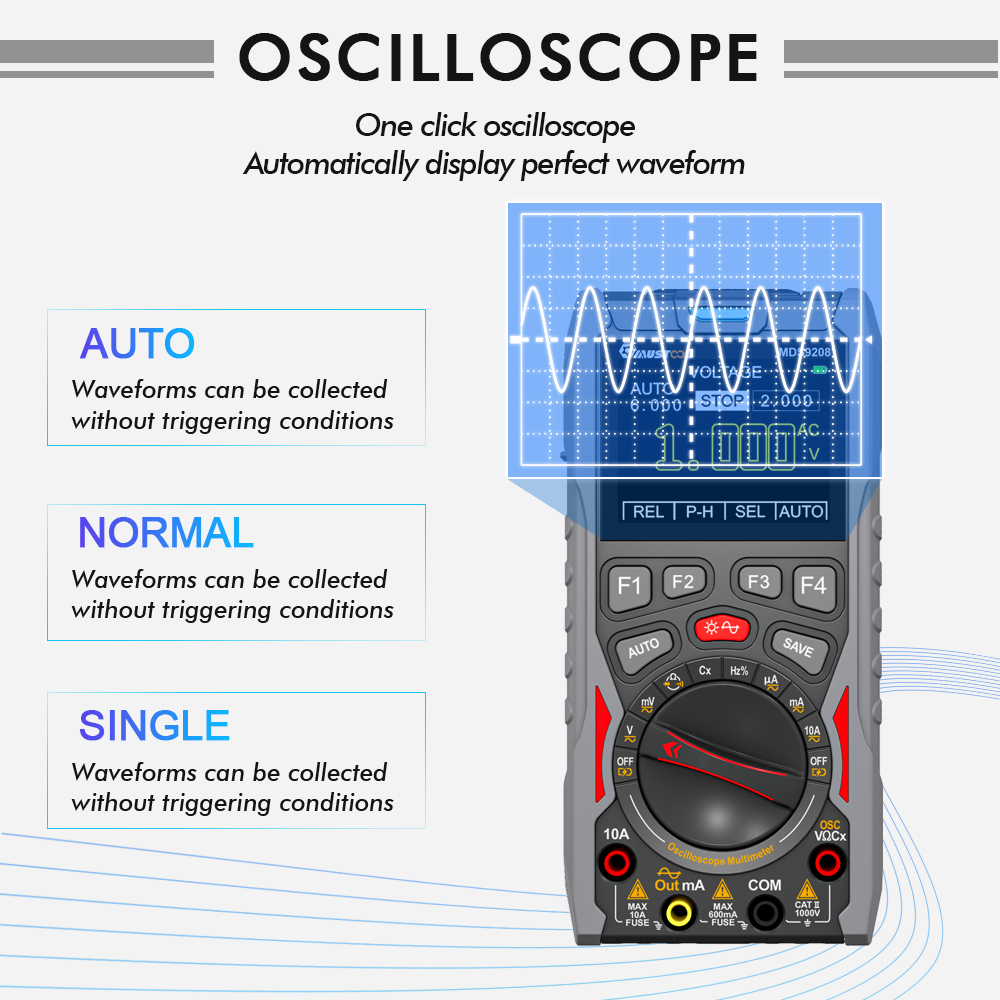 2023NEW MUSTOOL MDS9208 3In1 Oscilloscope Multimeter Signal Generator 12MHz 50Msps Portable High Storage Capacity Low Power Consumption