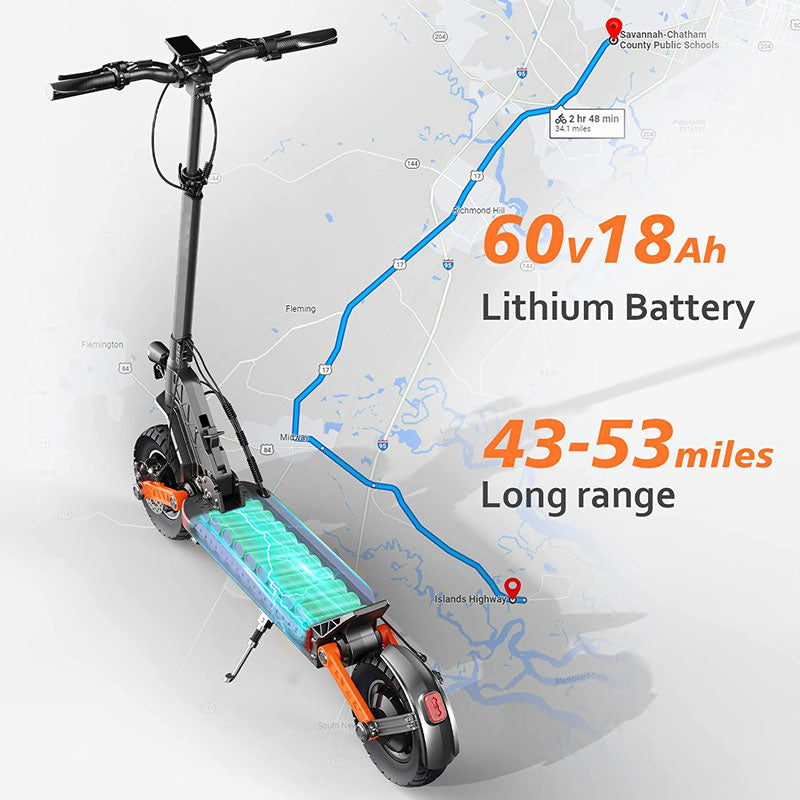 [US DIRECT] Teewing S10 60V 18Ah 1000W*2 Dual Motor 10 Inch Electric Scooter 60KM Range 120KG Max Load