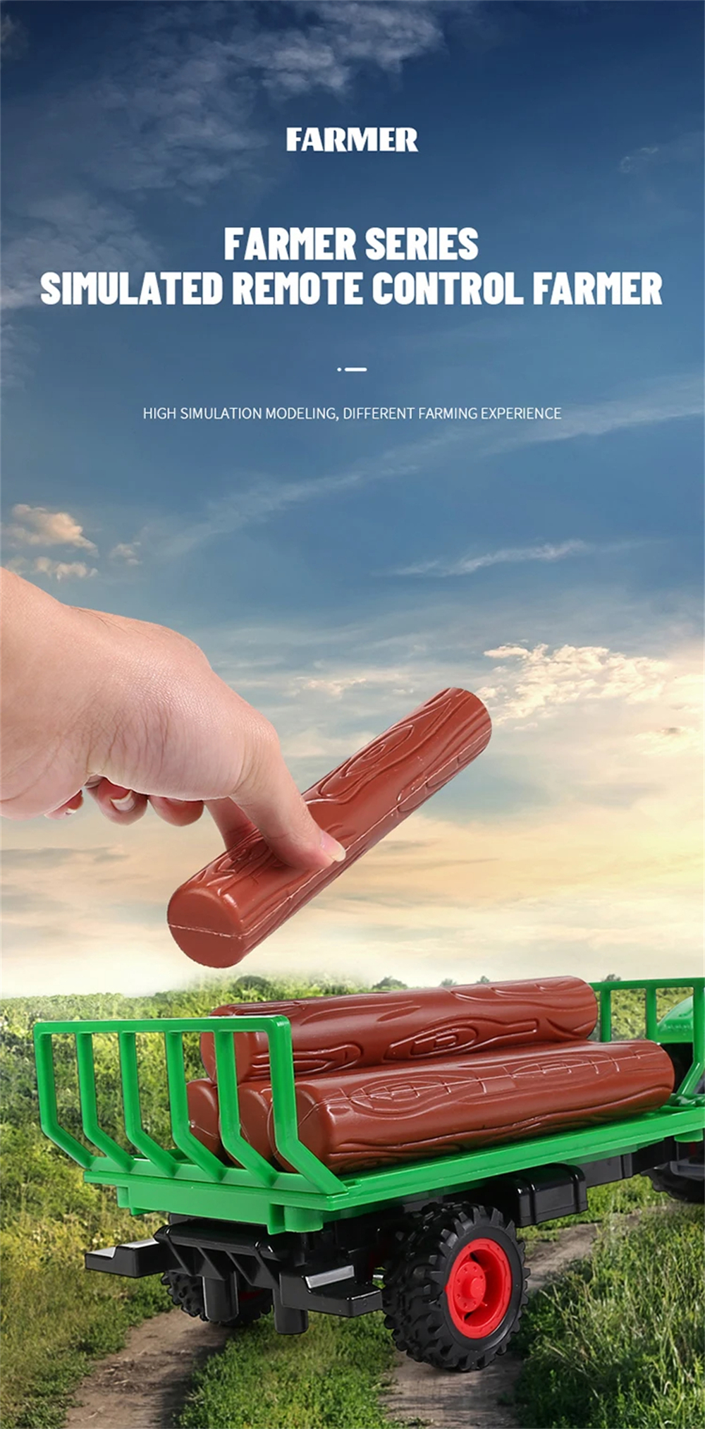 Landi QH205 1/24 27MHZ 4CH RC Car Farmer Series Wood Simulated Transport Model Light Sound Remote Control Toys Boys Dump Truck Engineering Vehicle Set Kids Gifts