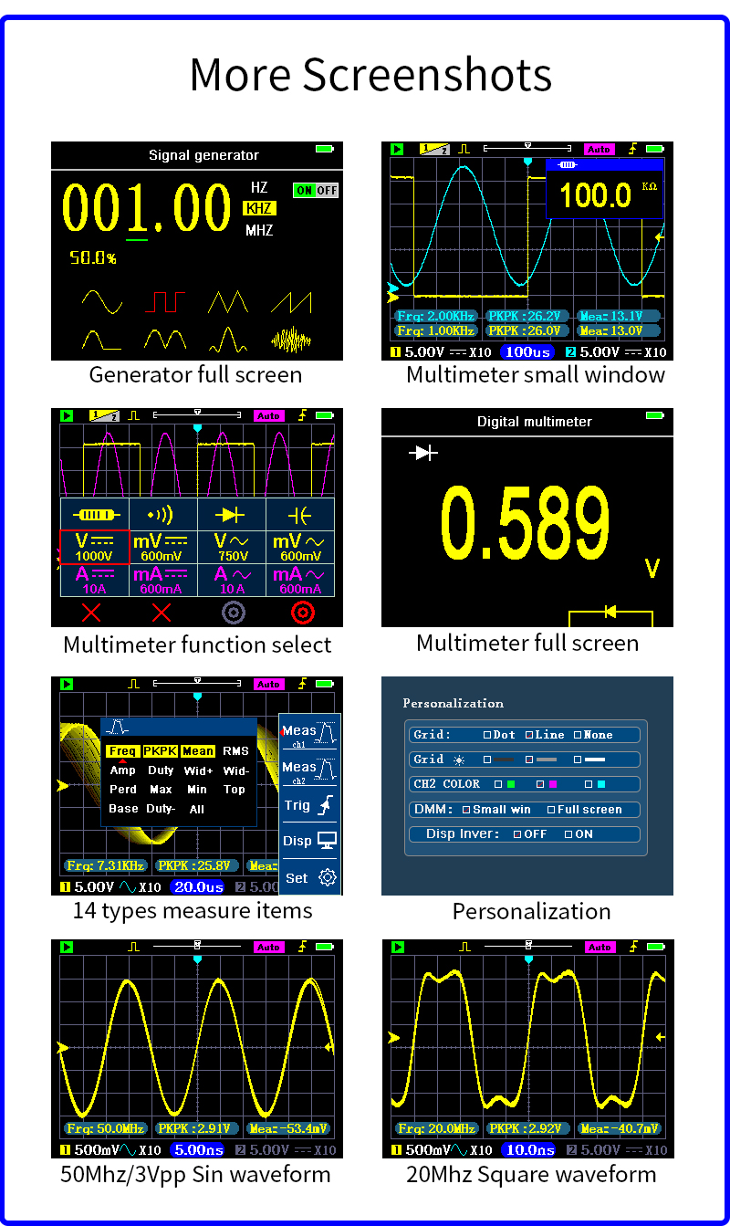 3 in1 Digital Oscilloscope Multimeter Signal Generator 120MHz IPS Display Dual Channel FFT Zoom Mode Portable Testing Tool