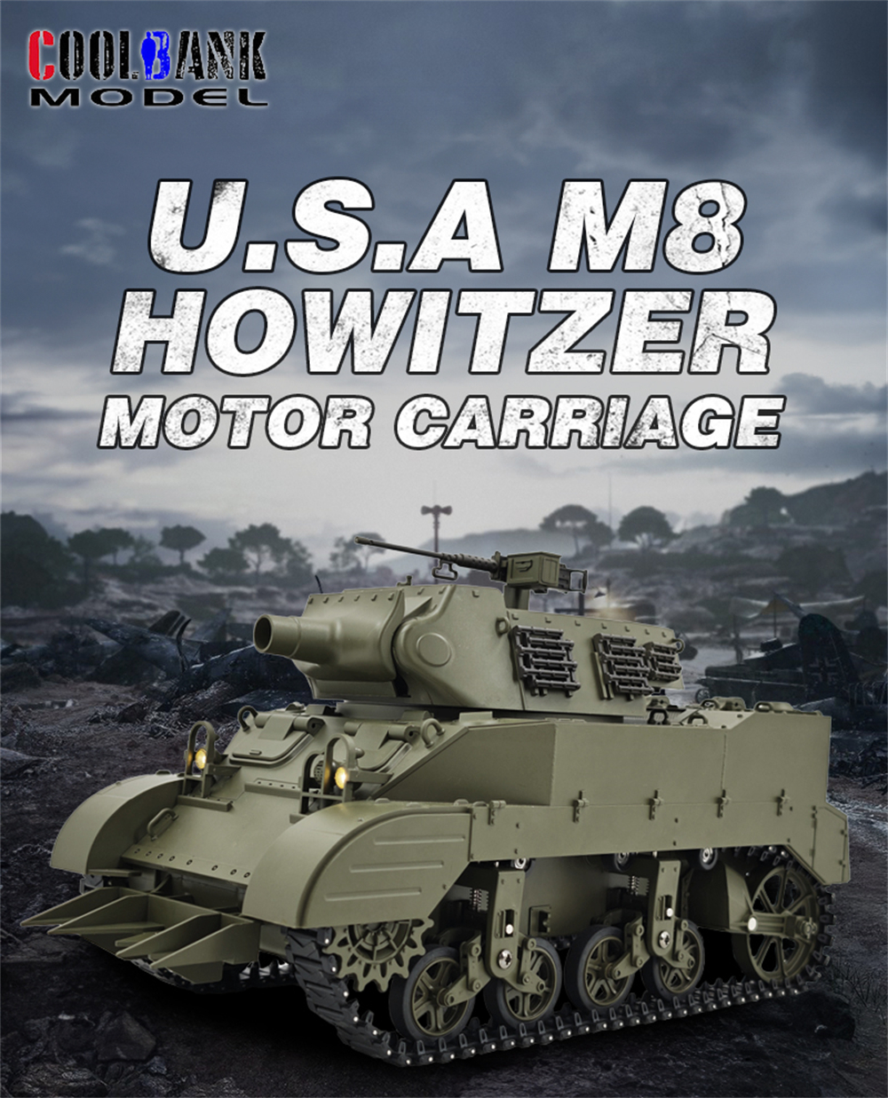 Coolbank M8 G2079 1/16 2.4G RC Tank Simulated Sound Light Smoke Two Speed Vehicle Models RTR
