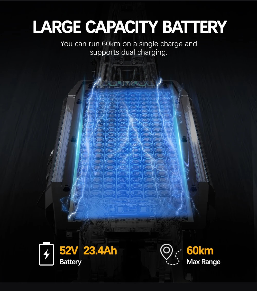 [EU Direct] OOTD S30 Electric Scooter 52V 23.4AH Battery 1200W*2 Dual Motors 10inch Tires 60KM Max Mileage 120KG Max Load Folding E-Scooter