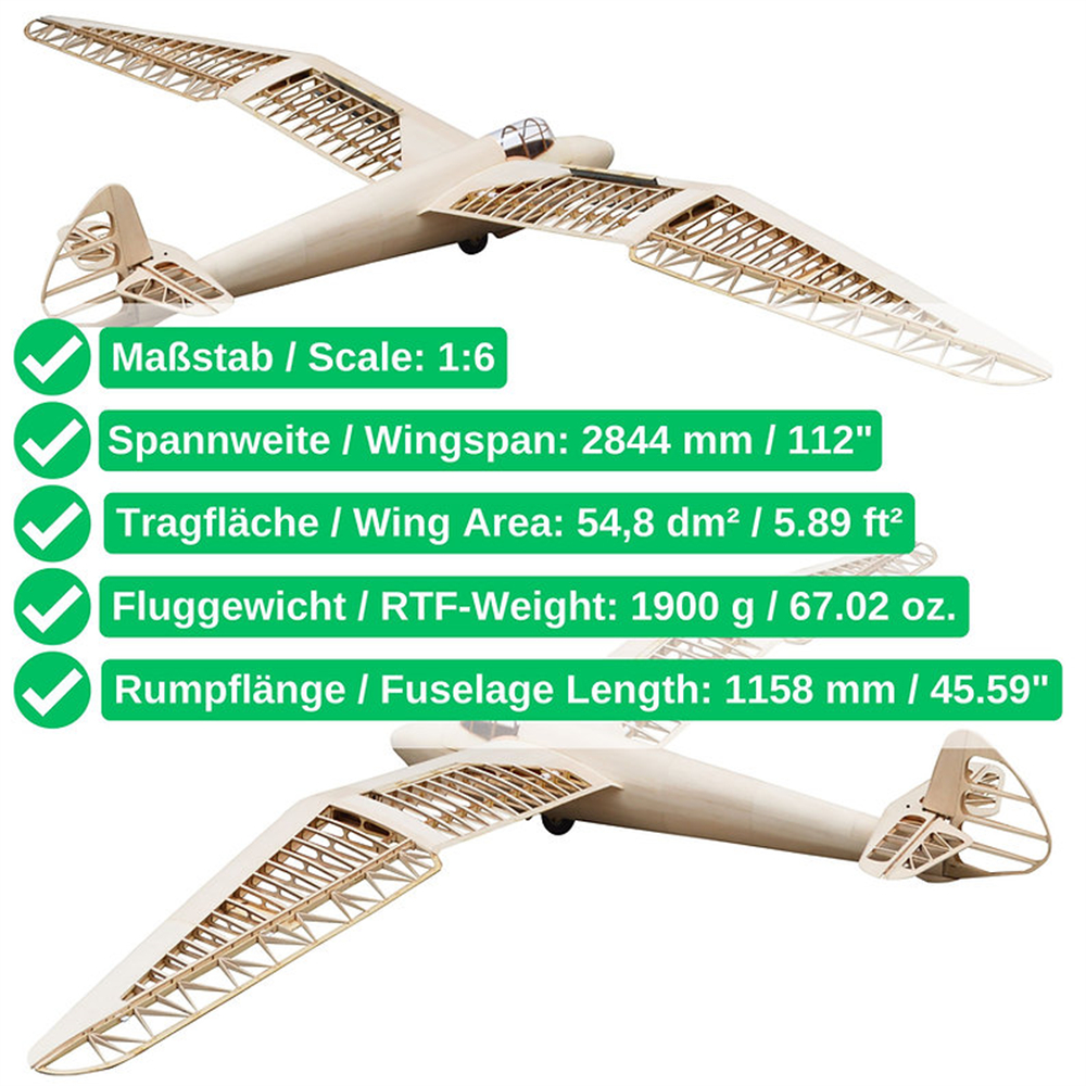 Tony Ray's Aero Model Minimoa 2025 2844mm Wingspan 1/6 Scale SD7032 Profile Balsa Wood RC Airplane Glider KIT