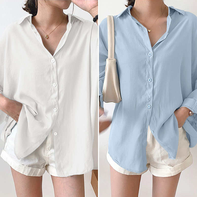 Women Casual Summer Shirt Button Up Long Sleeve Tops