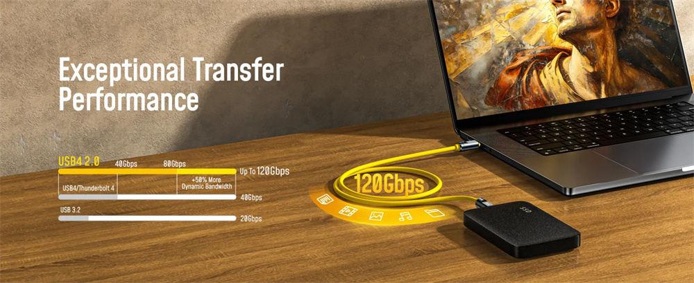 Câble USB-C Thunderbolt 5 AOHI Future Adonis 1m - 120 Gbps, 240W, écran 8K - Compatible MacBook, IPhone, SSD