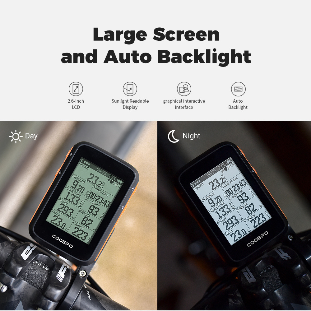 Coospo BC200 Wireless Bike Computer 2.6 inch LCD Backight Screen Bluetooth5.0 ANT+ APP Sync GPS Direction 1300mAh Battery IP67 Waterproof Bike Speedometer