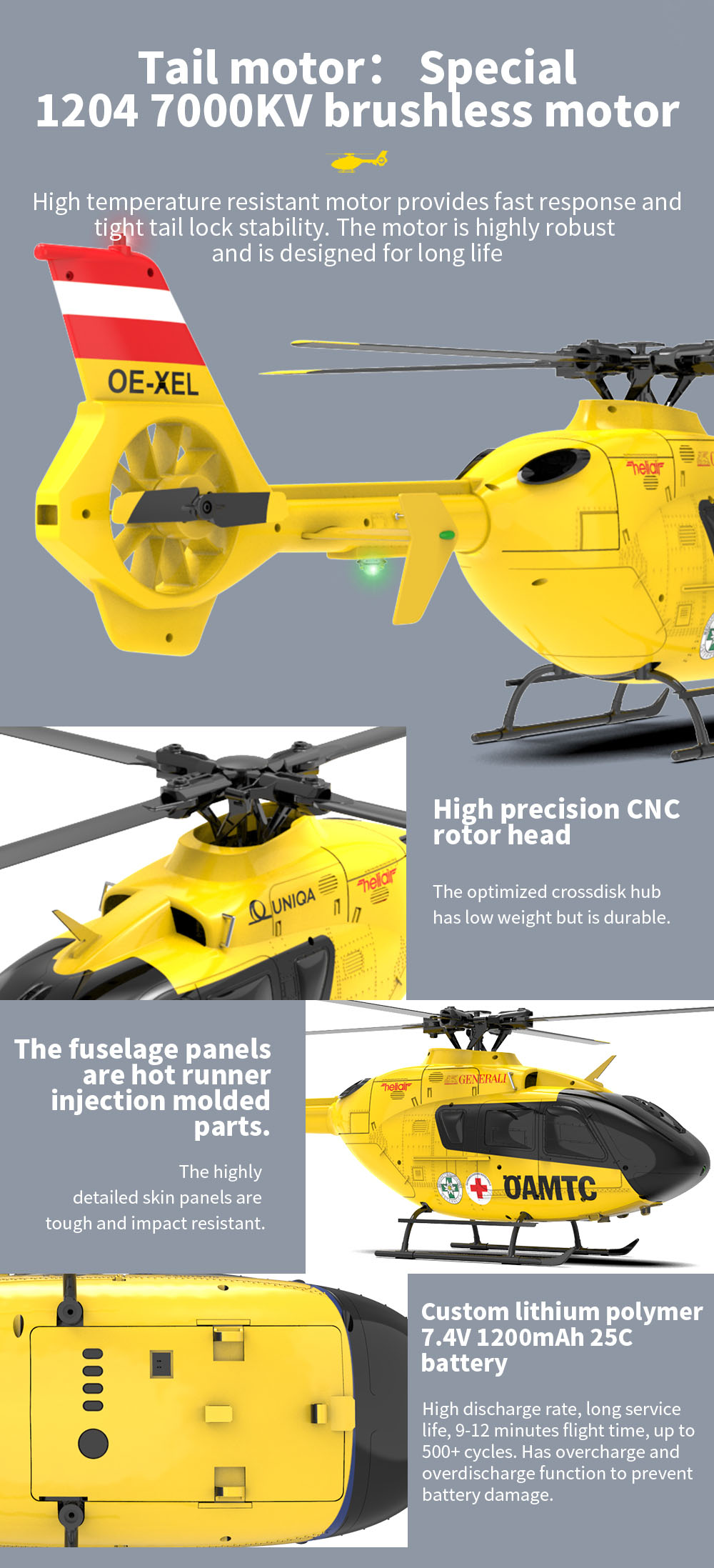 YXZNRC F06 2.4G 6CH 1:36 EC135 Scale Yellow Fuselage Flybarless RC Helicopter RTF