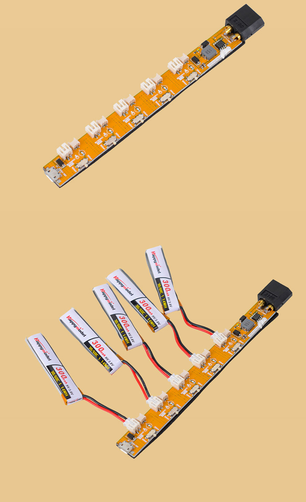 LDARC 1S 3.7V 5-Way USB Charger with XT60 Plug Support 1S Lipo Battery PH2.0 1.25mm Plug for Mobula7 Moblite7 Whoop FPV Racing Drone