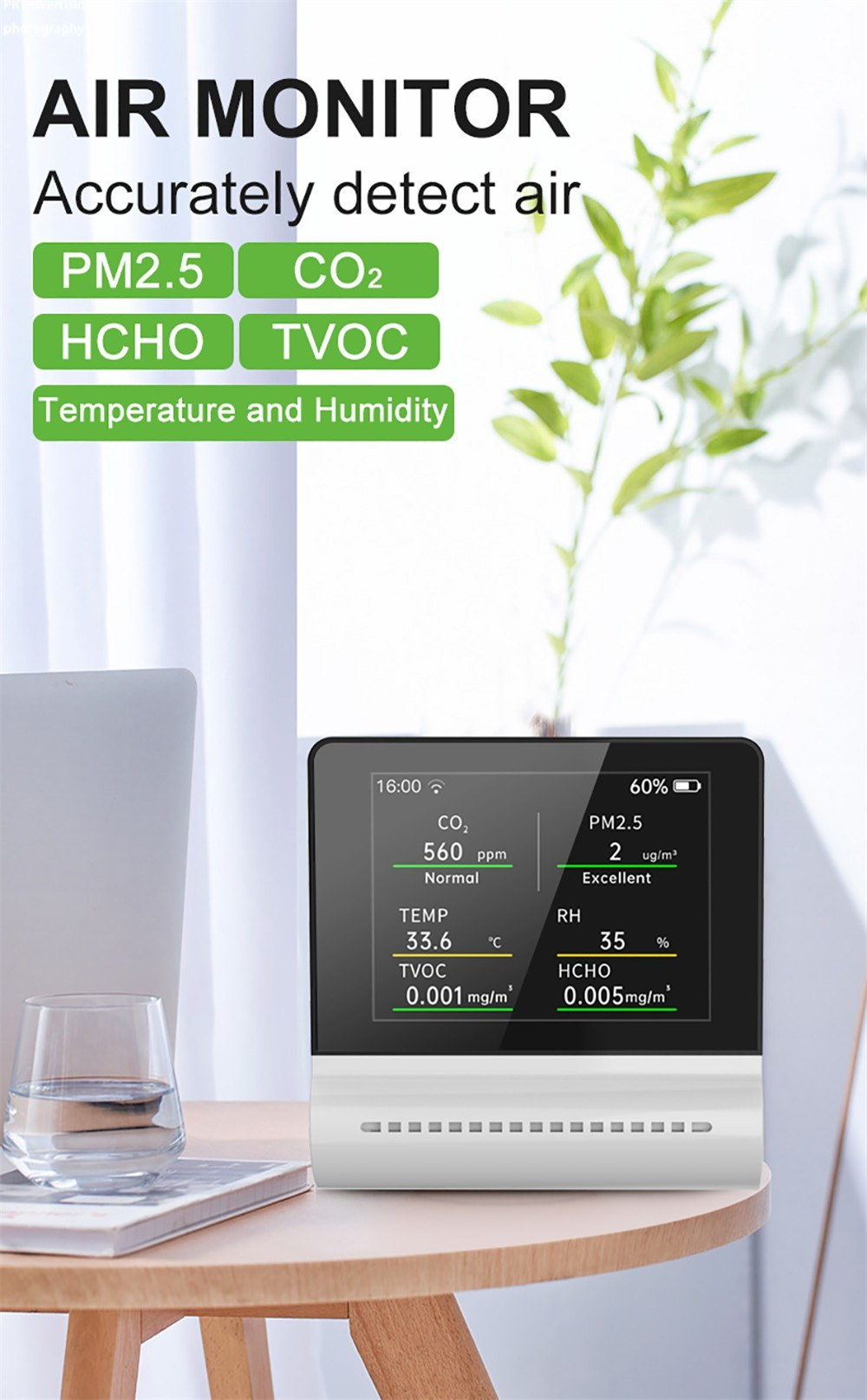 NOYAFA JSM16 5-in-1 Household Air Quality Monitor PM2.5/CO2/HCHO/TVOC Detector Temperature Humidity Tester