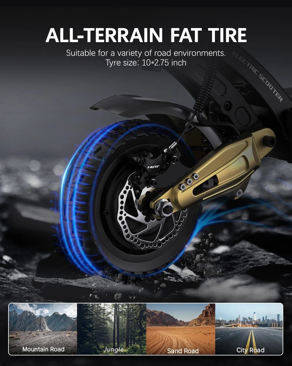 [EU Direct] OOTD S30 Electric Scooter 52V 23.4AH Battery 1200W*2 Dual Motors 10inch Tires 60KM Max Mileage 120KG Max Load Folding E-Scooter