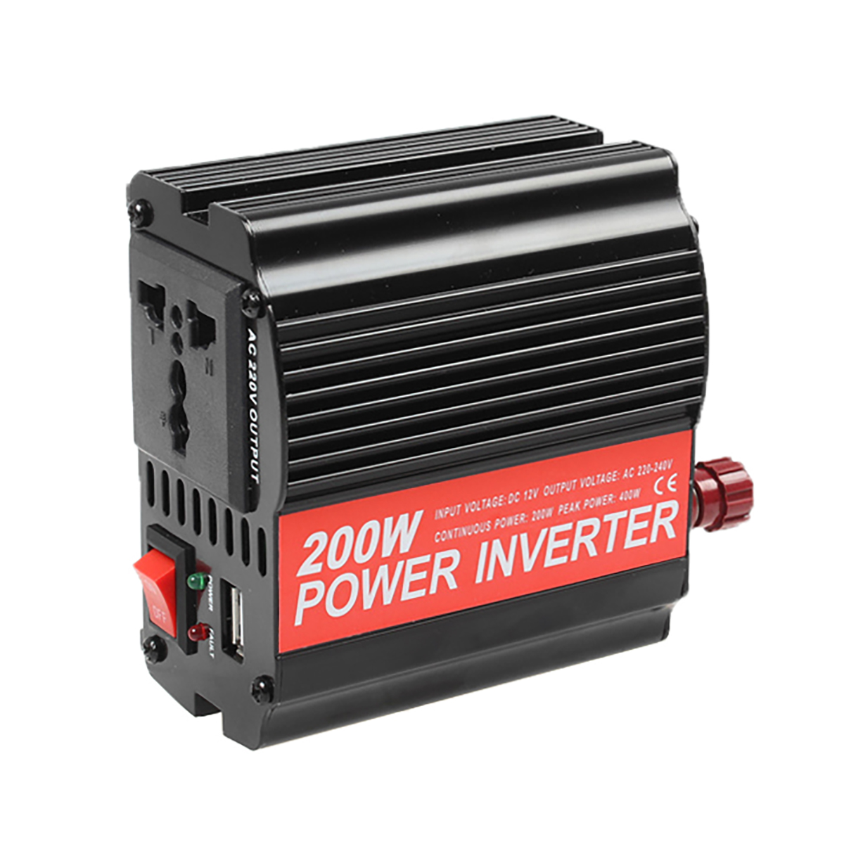 200W Car Inverter Al-Mg Alloy USB 5V/3.1A 12V to 110V Peak 300W Travel Essential for US Japan