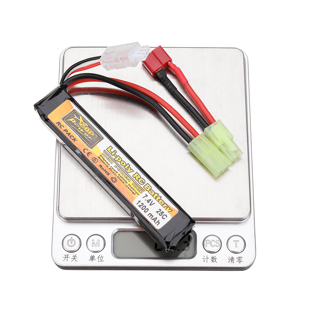 ZOP Power 7.4V 1200mAh 25C 2S LiPo Battery Tamiya Plug With T Plug Adapter Cable for RC Car