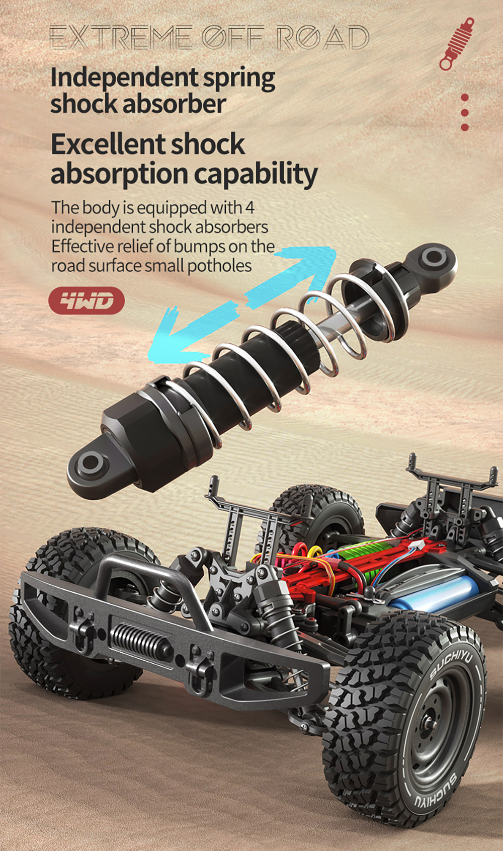 SCY 16104 1/16 2.4G 4WD RC Car Led Headlights High Speed Off Road Desert Truck Vehicle Models