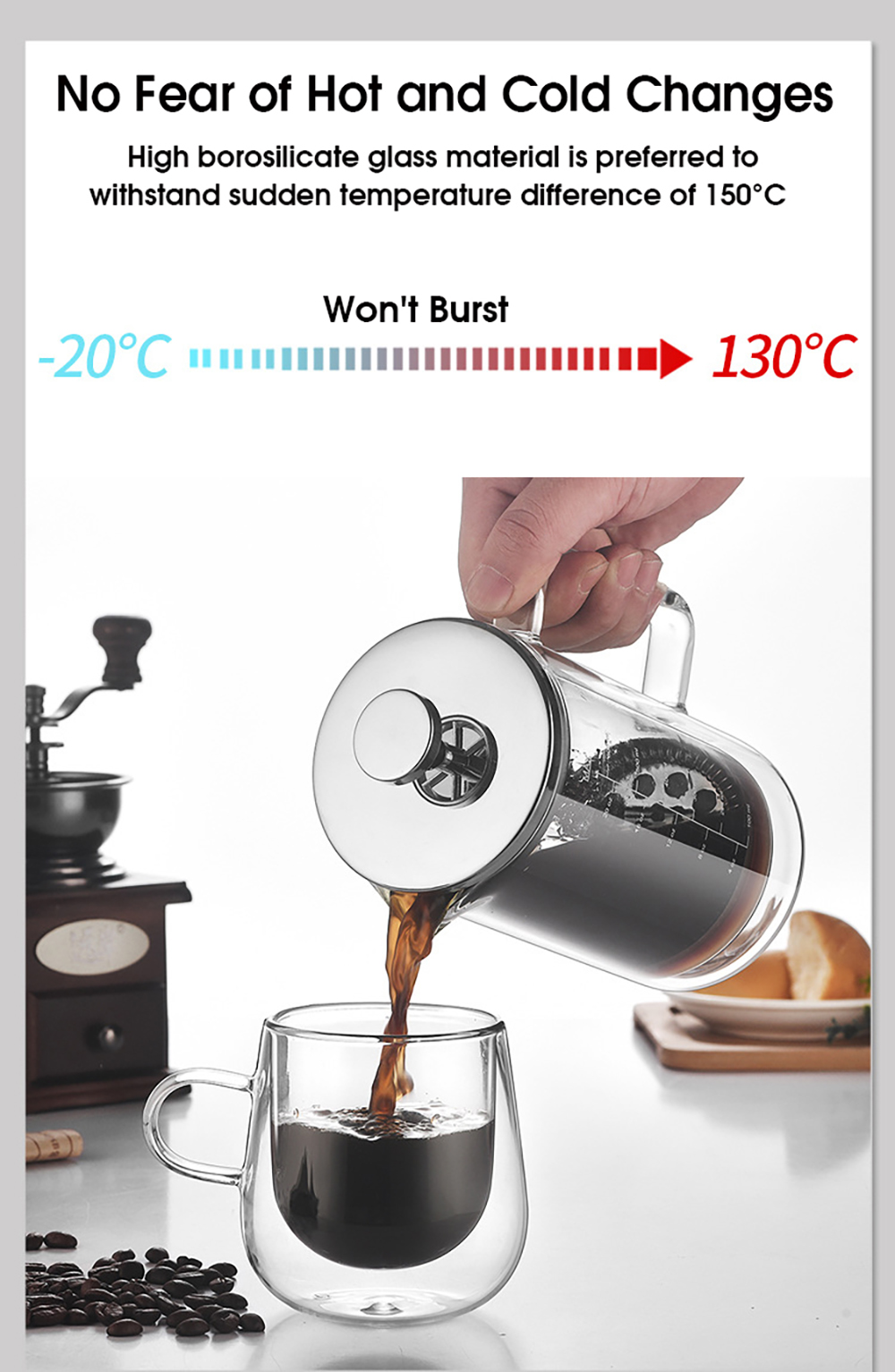300ML/600ML Double Layer French Press Pot Hand Brew Coffee Filter Press Pot Heat Resistant Teapot Coffee Maker