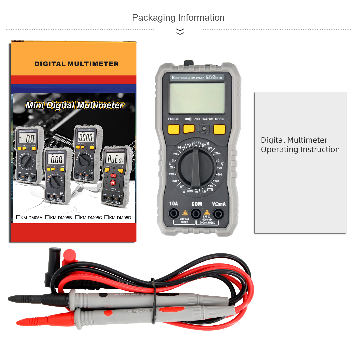 Kaemeasu KM-DM05A Multimeter Pro Compact Digital Multimeter with LCD Display Accurate DC/AC Voltage DC Current Resistance Measurement Portable Electrical Tool for Fieldwork with Overload Protection User-friendly for Home Use and Professionals