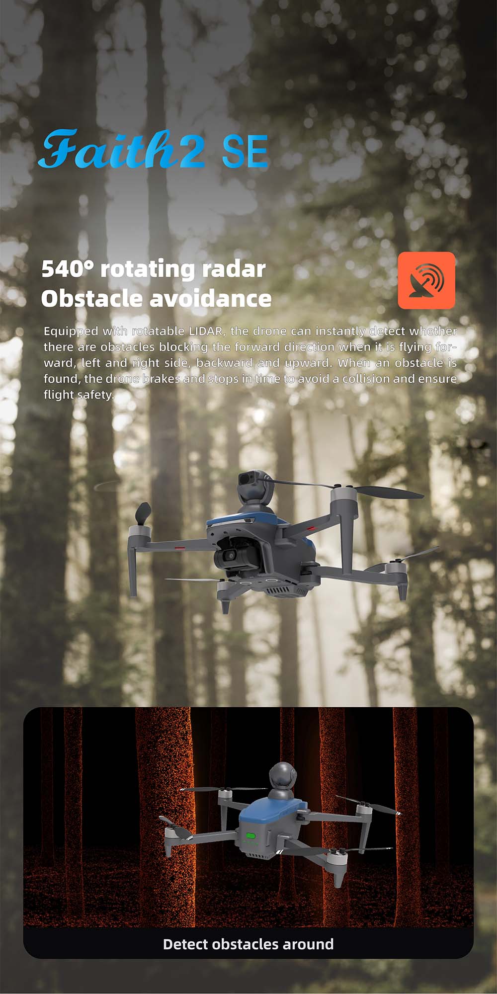 C-FLY Faith 2 SE DF809G GPS 5.8G 3KM FPV with 4K Camera 3-Axis Brushless Gimbal 540° 2-Axis Obstacle Avoidance Foldable RC Drone Quadcopter RTF