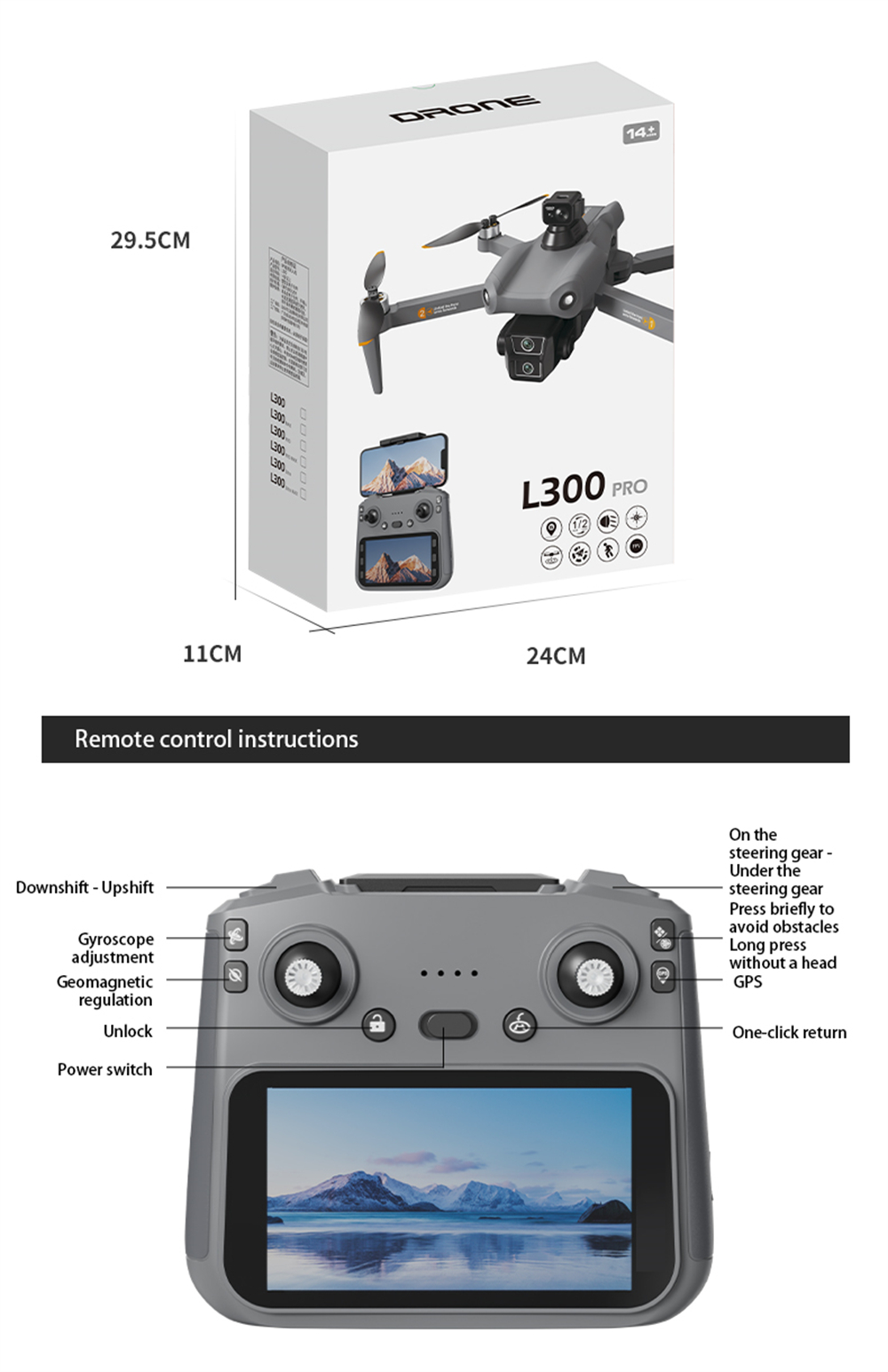 LYZRC L300 Ultra GPS 5G Digital FPV with 5.9inch Touchable LCD Screen Controller 4K HD Dual Camera Servo Gimbal 360° Obstacle Avoidance Brushless Foldable RC Drone Quadcopter RTF