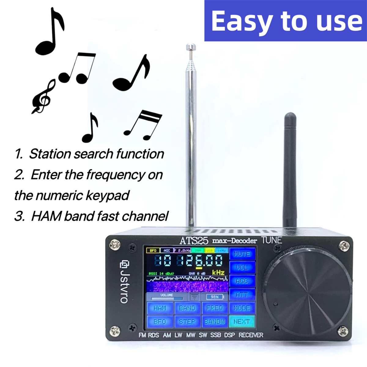 SI4732 ATS-25max-DECODER Radio Receiver 4.16 Version Adds CW RTty Decoding Function WiFi Function Four Audio Spectrum DSP Receiver FM LW (MW and SW) and SSB Built -in 3000mA Lithium Battery
