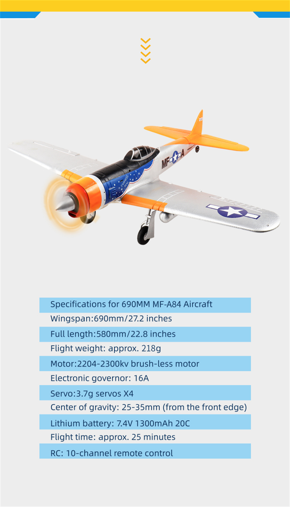 MO-FLY MF-A84 690mm Wingspan 2.4G 10CH Built-in Gyro 3D/6G Switchable Aerobatics EPP RC Airplane Glider RTF Compatible DSM SBUS