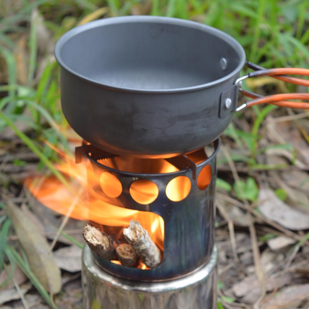 Portable Outdoor Wood Stove For 1-2 Adult Camping Folding Cookware Wood Stove Burning for Backpacking Survival Cooking Picnic Stove
